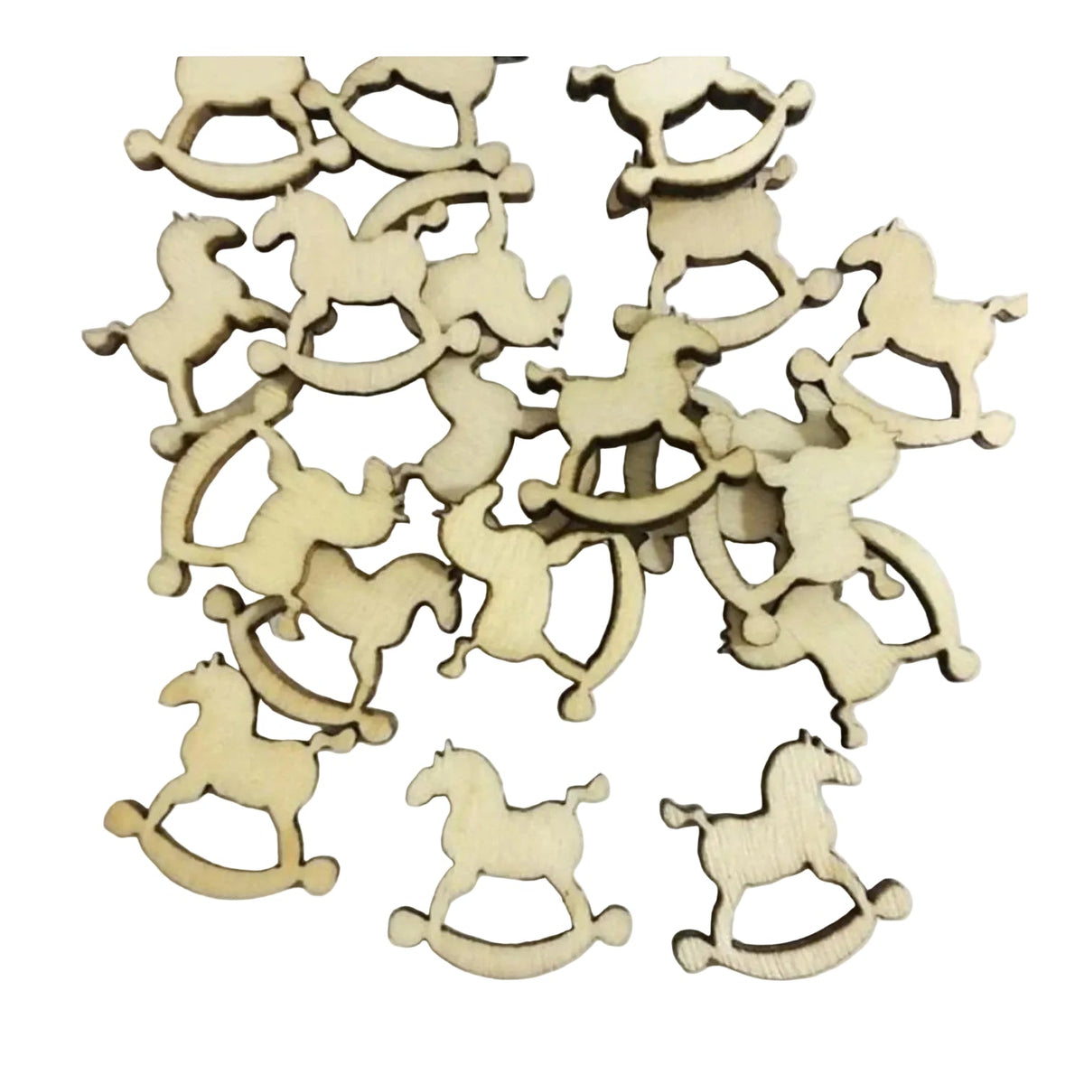 Natural Wood Christmas Hanging Ornaments – 50pcs – Rocking Horse 19mm