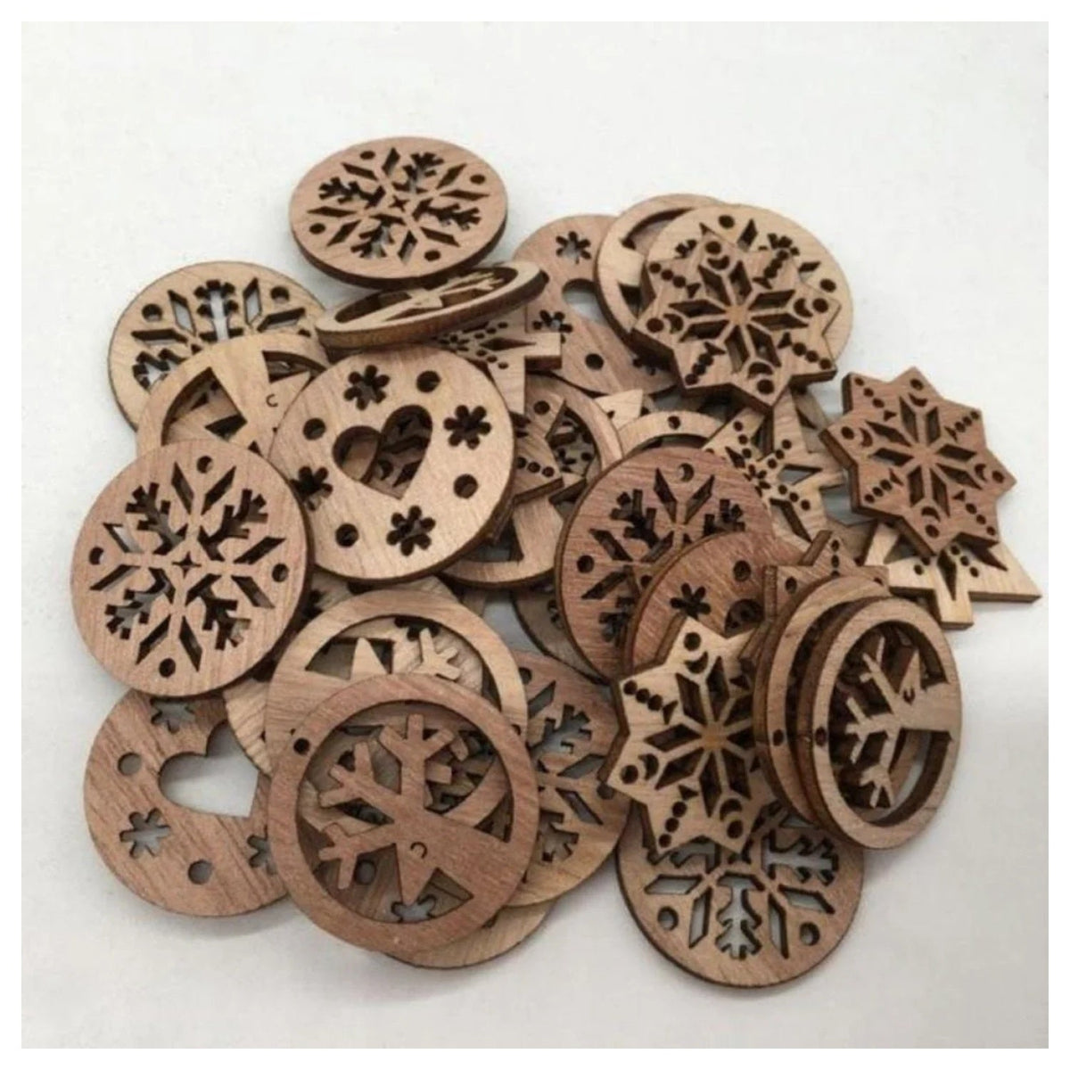 50pcs Natural Wood Craft Christmas Ornament Set – Dark Wheel 30mm