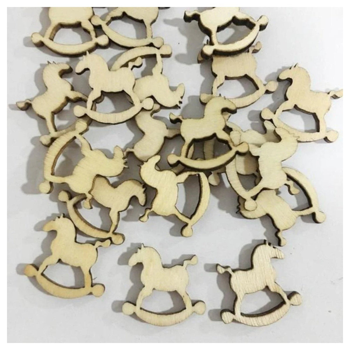 50pcs Natural Wood Craft Christmas Ornament Set – Rocking Horse 19mm