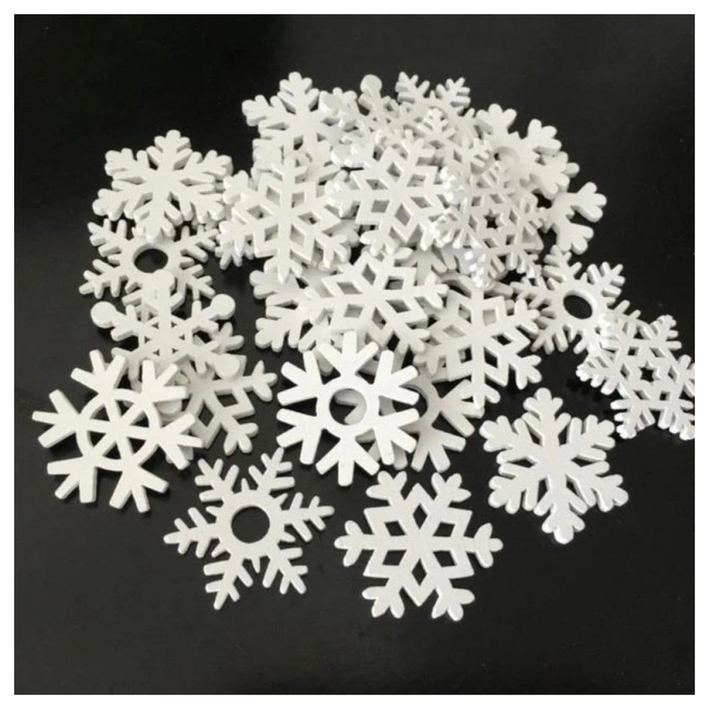 50pcs Natural Wood Craft Christmas Ornament Set – White Snow