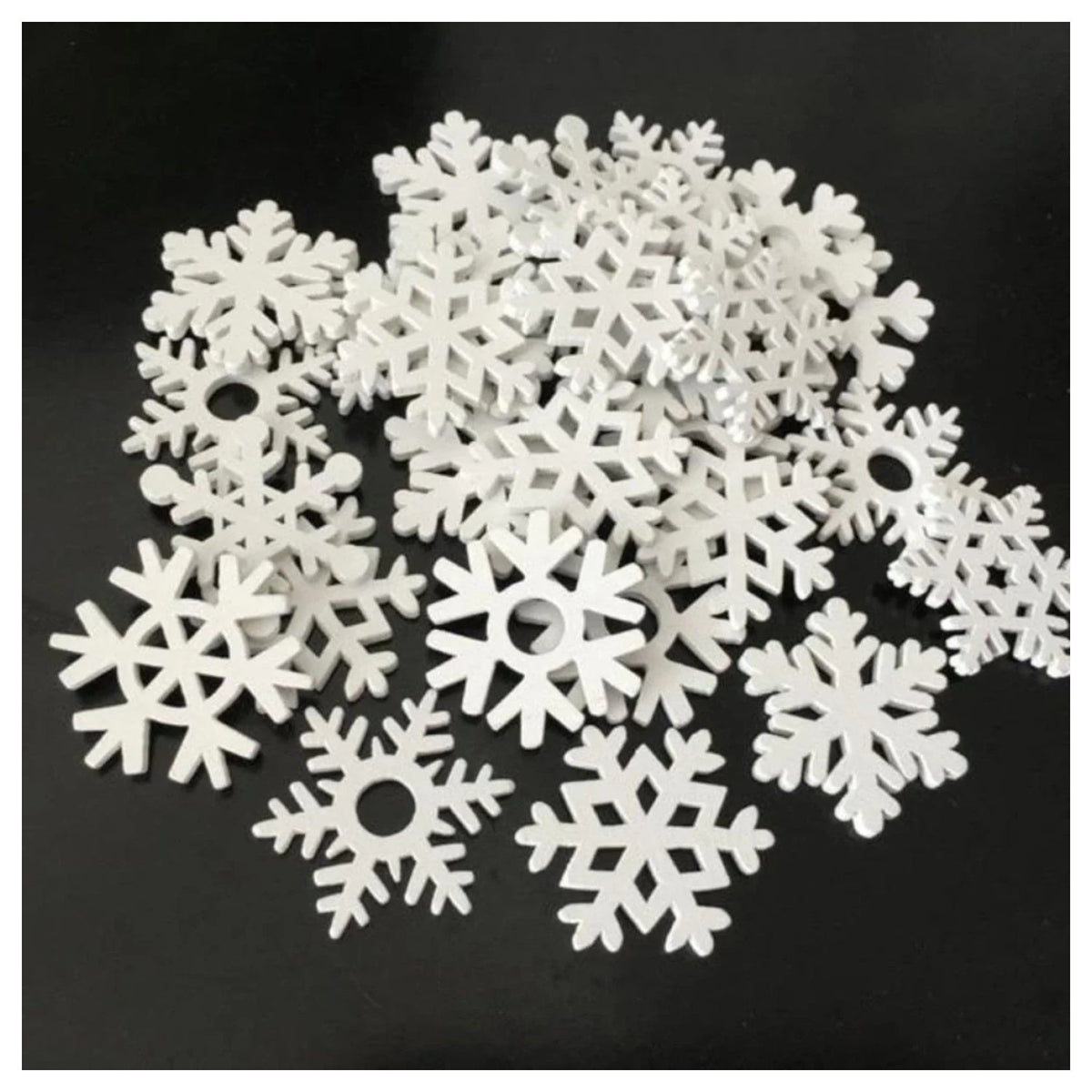 50pcs Natural Wood Craft Christmas Ornament Set – White Snow