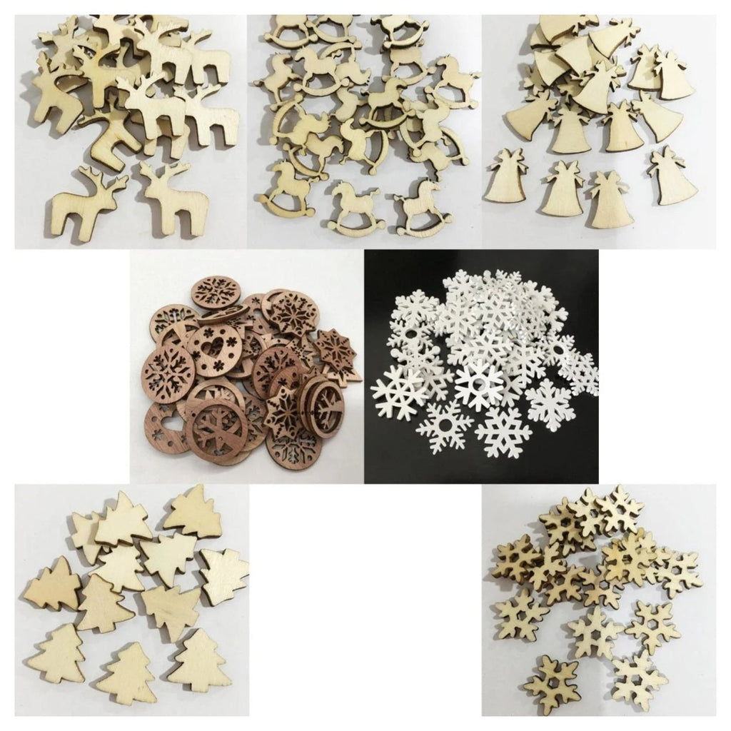 50pcs Natural Wood Craft Christmas Ornament Set