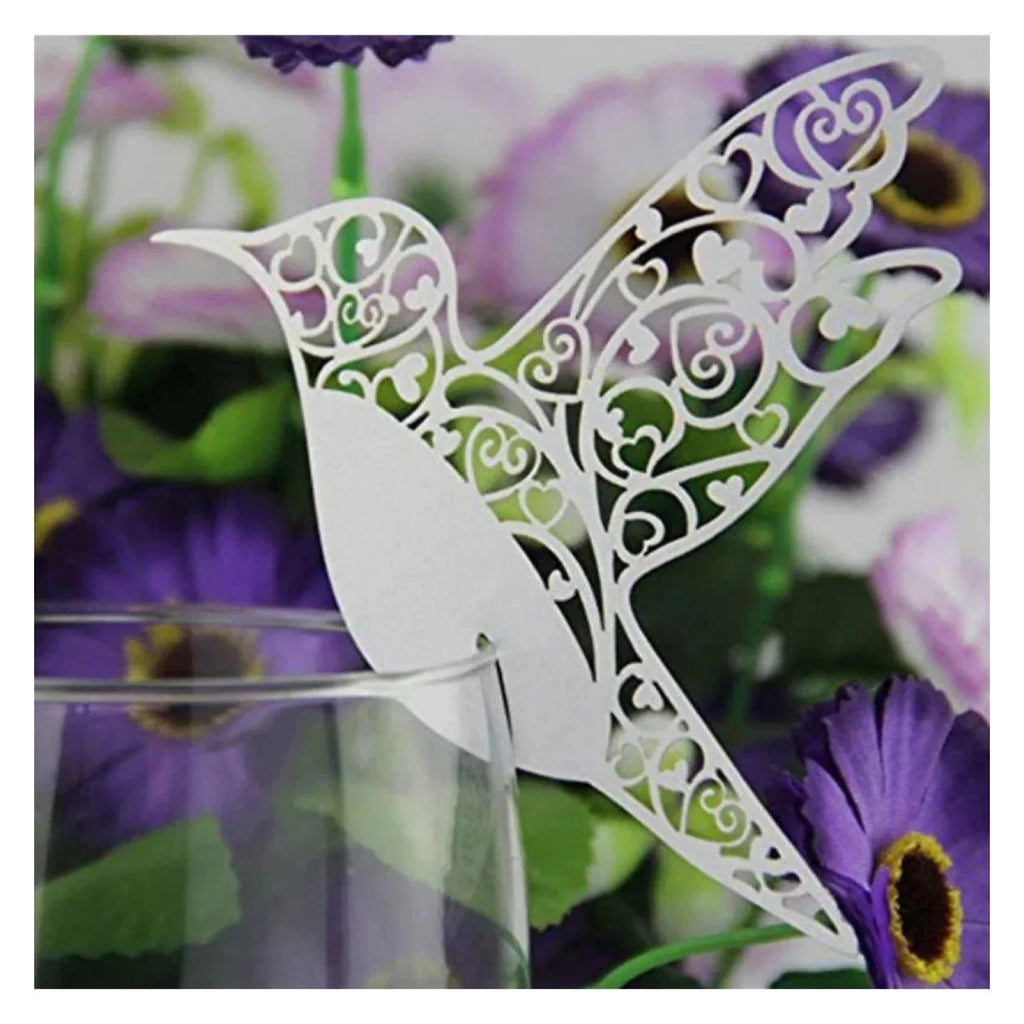 50pcs Pearl White Bird Wine Glass Place Holder Wedding Name Cards
