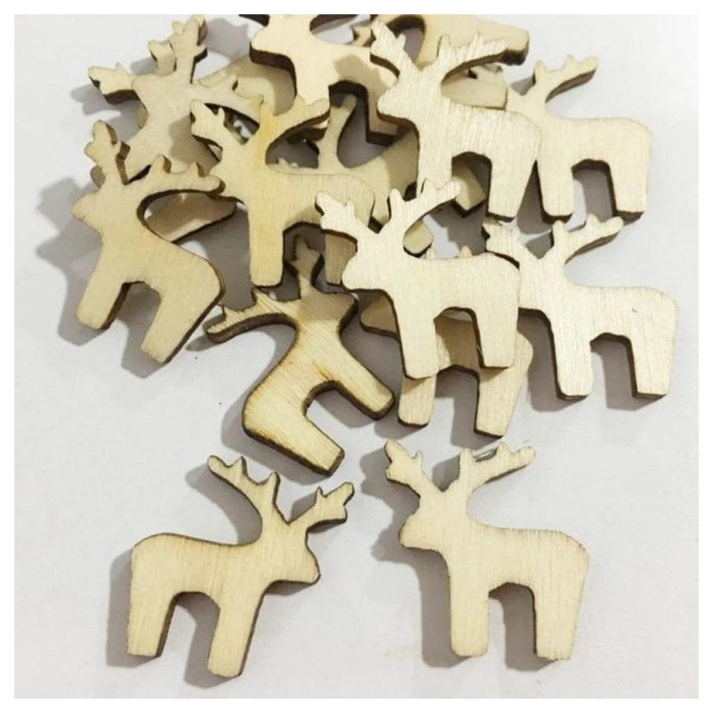 50pcs Reindeer 21mm Natural Wood Craft Christmas Pendant