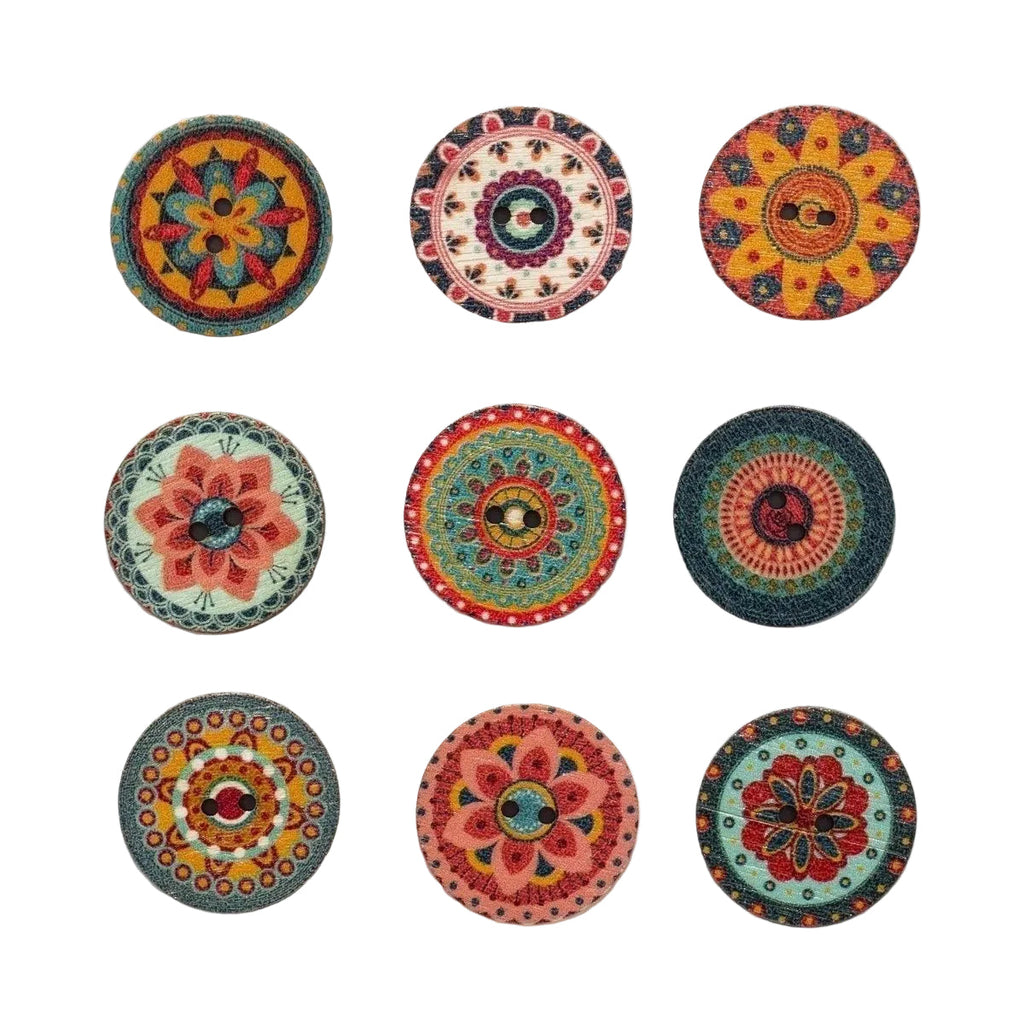 50pcs Retro Wood Buttons 15-25mm