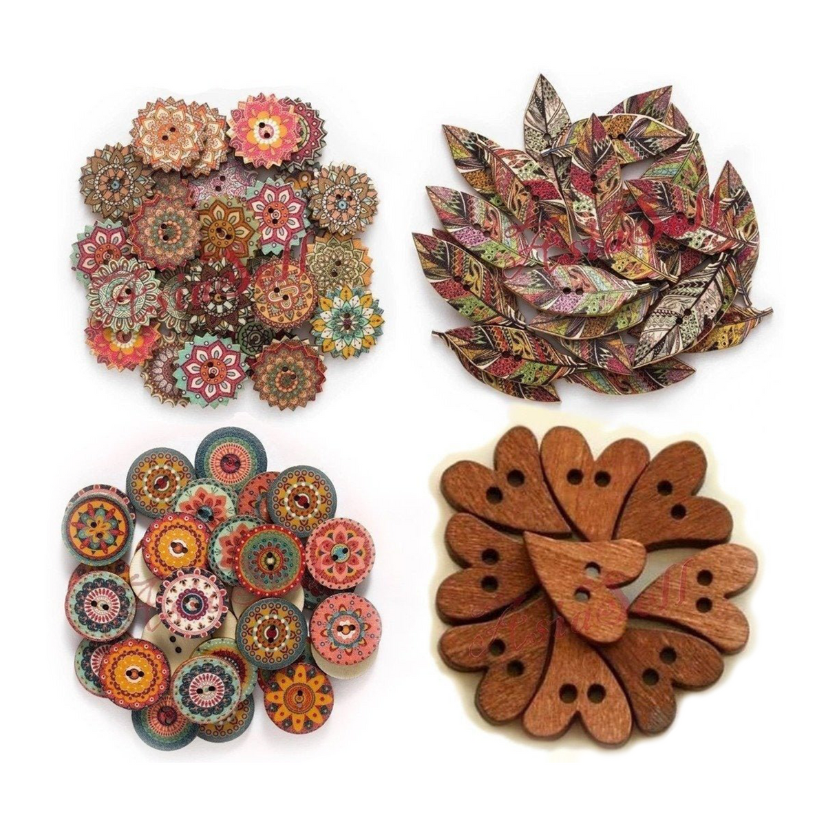 50pcs Retro Wood Buttons 15-25mm