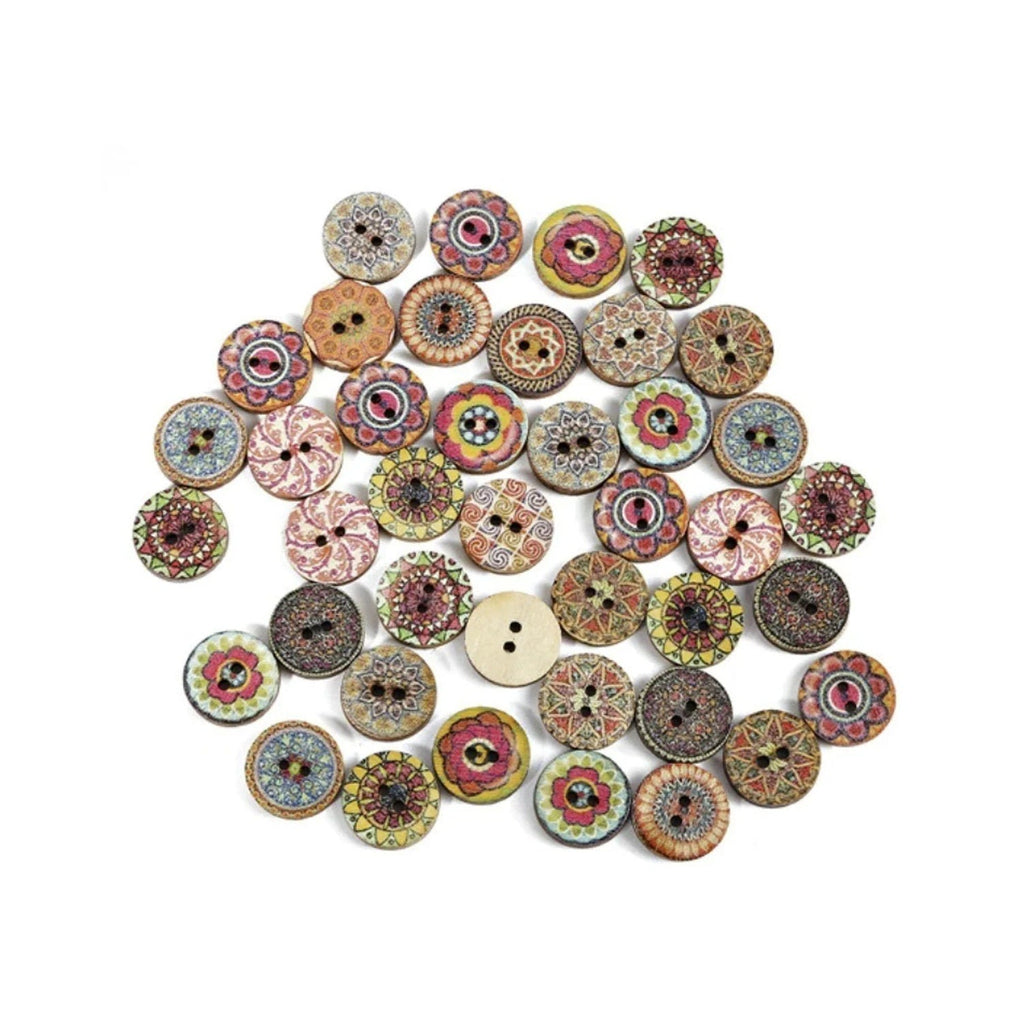 50pcs Retro Wood Buttons 15-25mm