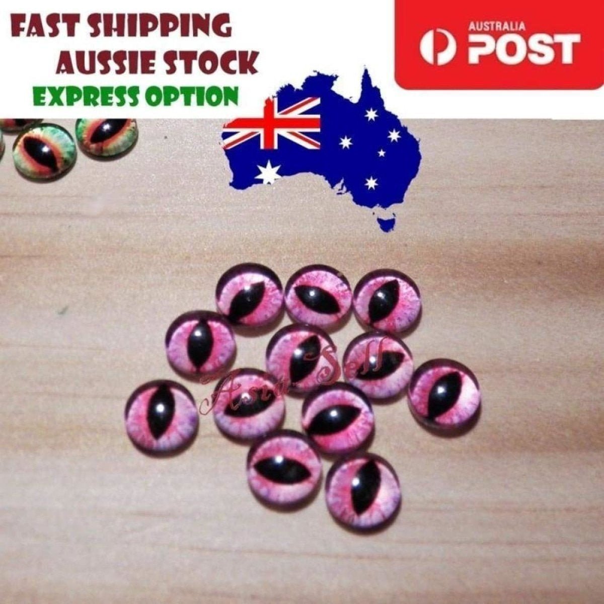 50pcs Round 8mm Glass Eyes Model J – Dragon Lizard Frog