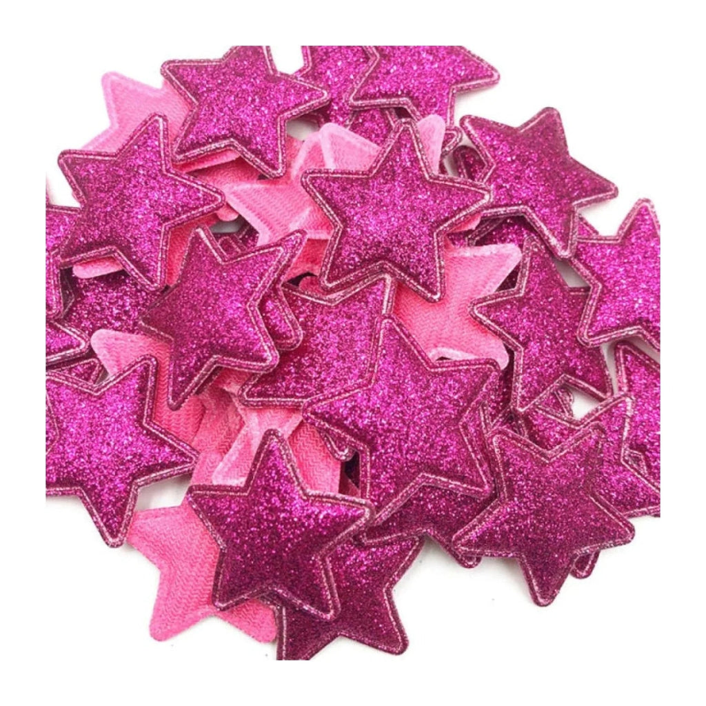 50pcs Sparkling Padded Glitter Stars Appliques – Fushia