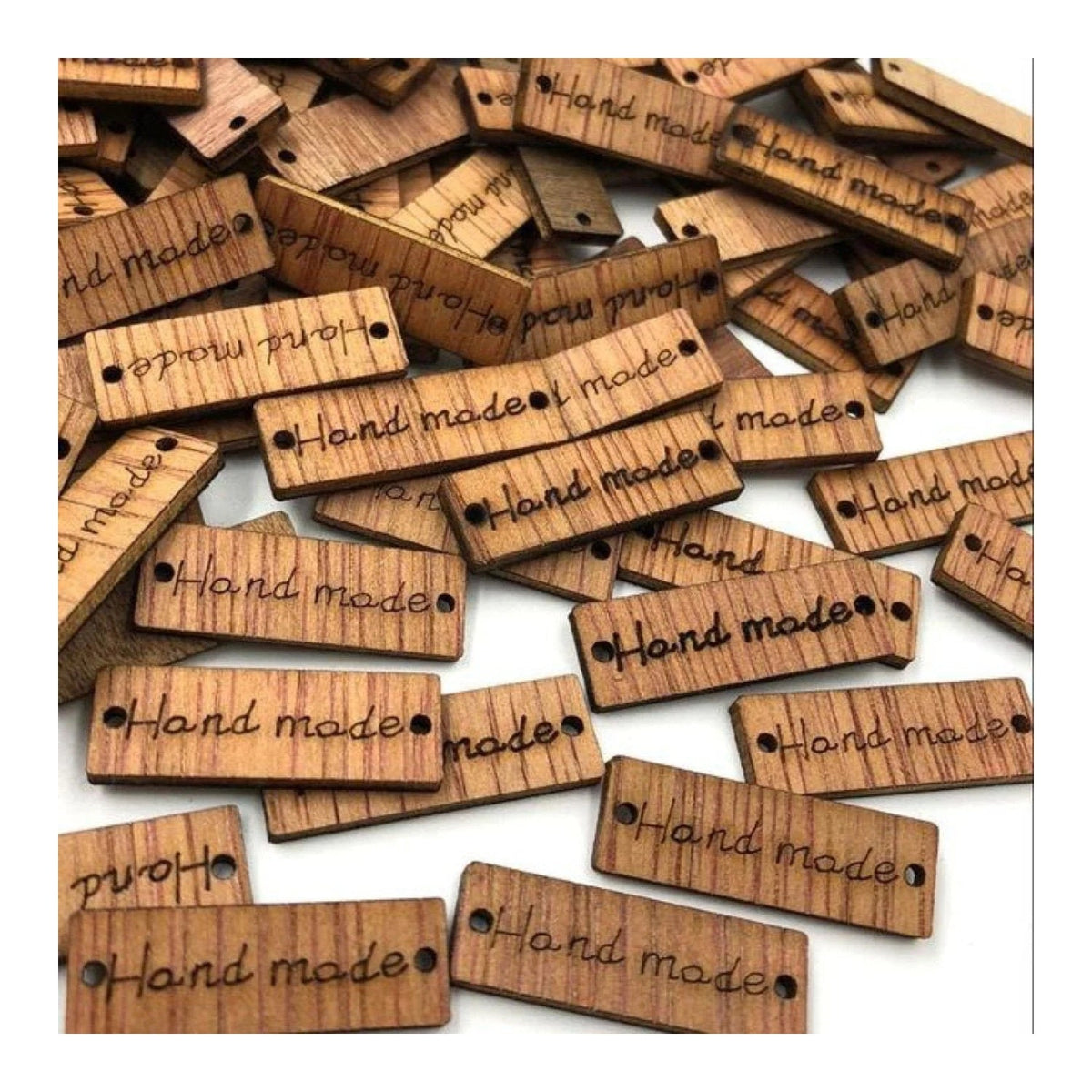 50pcs Wooden Bag Labels Sewing Tags for Clothing – Dark Natural Rectangular