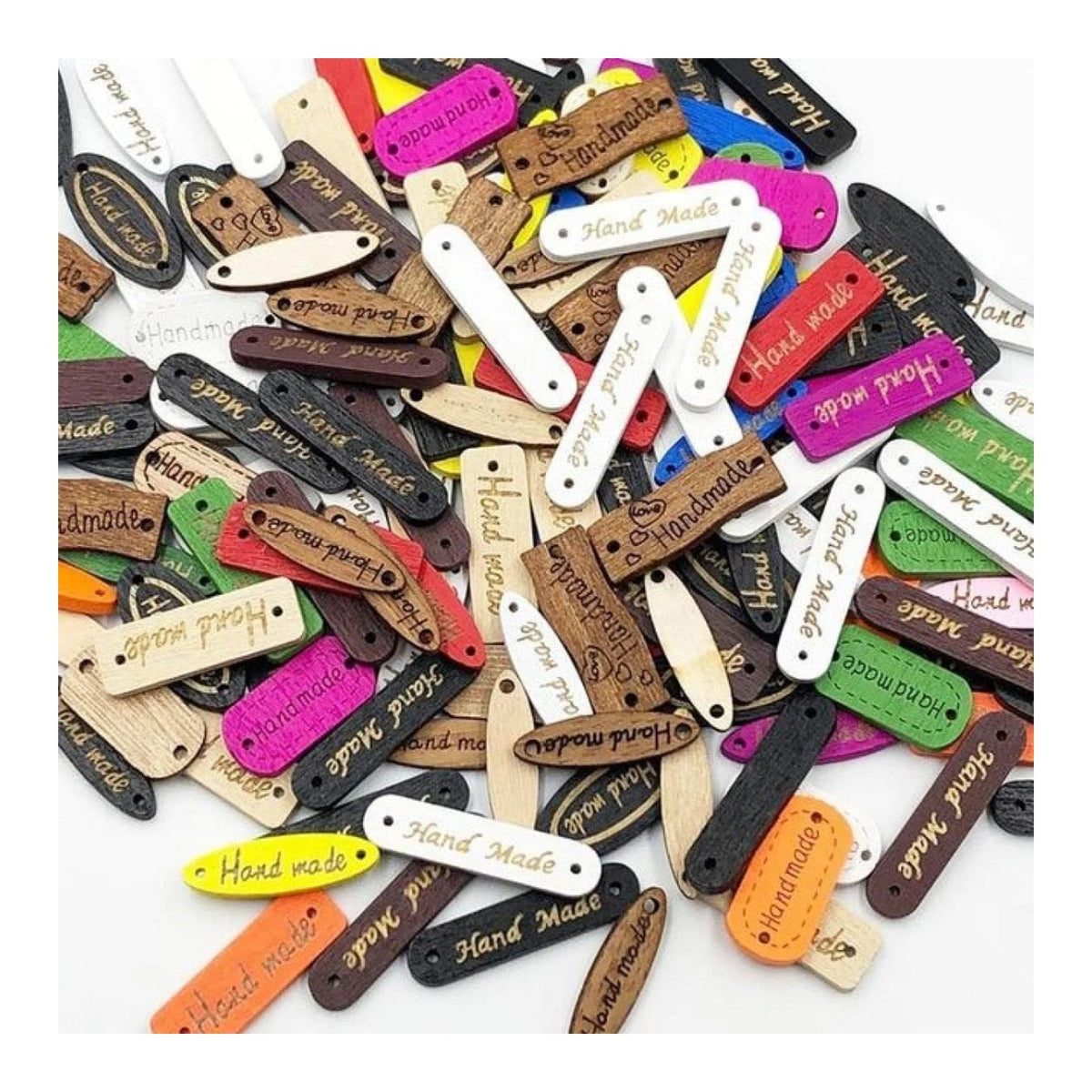 50pcs Wooden Bag Labels Sewing Tags for Clothing – Multicoloured Mixed