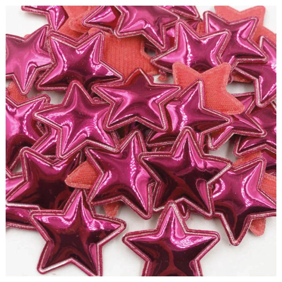 50pcs Glossy Shiny Star Shaped Padded Clothing Patches – Dark Pink