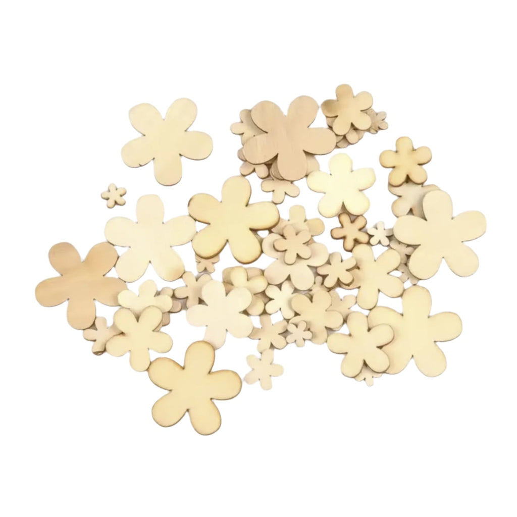 Natural Wooden Flower & Butterfly Shape Blanks – 50 pcs