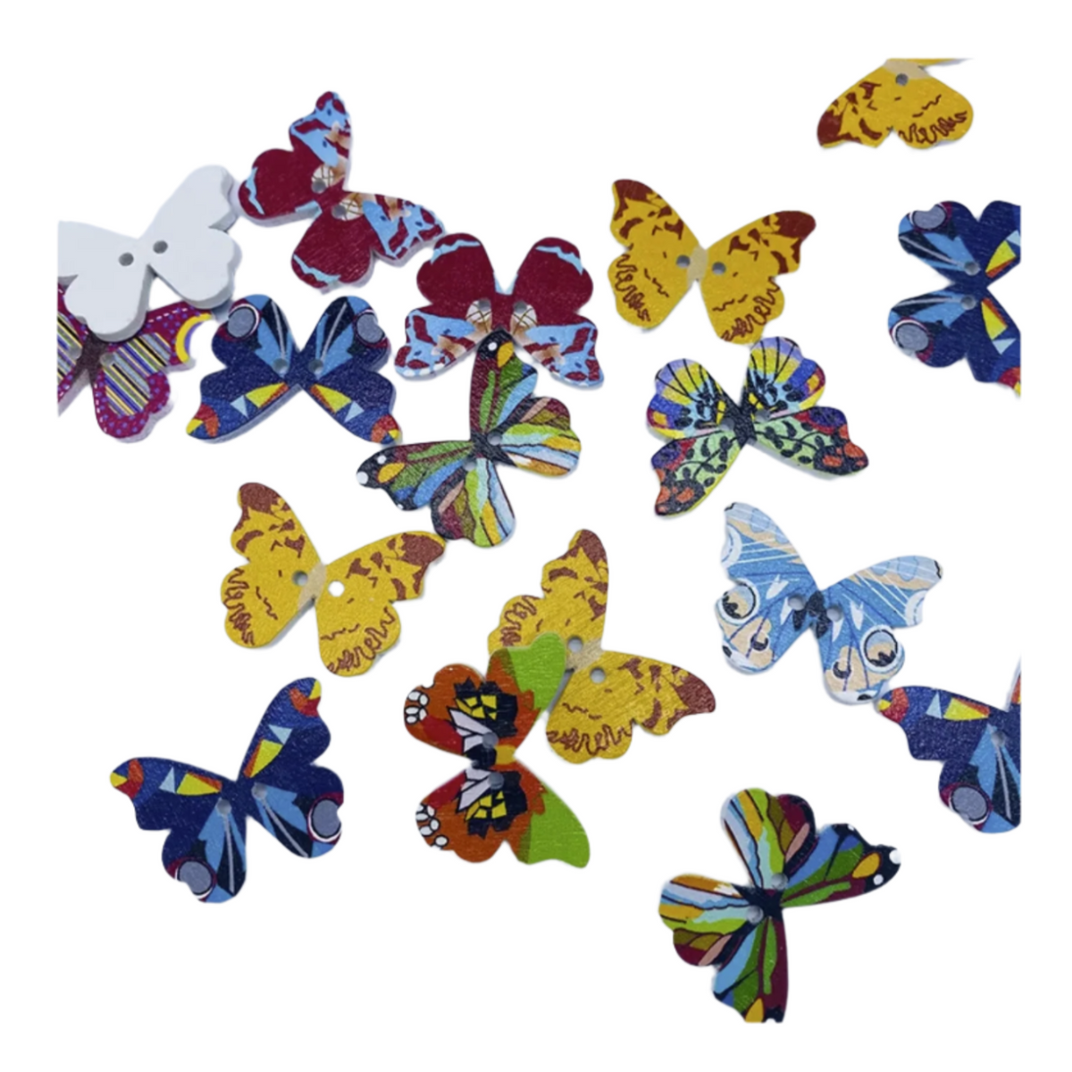 50pcs Wooden Butterfly Buttons 2-Hole Colourful – G