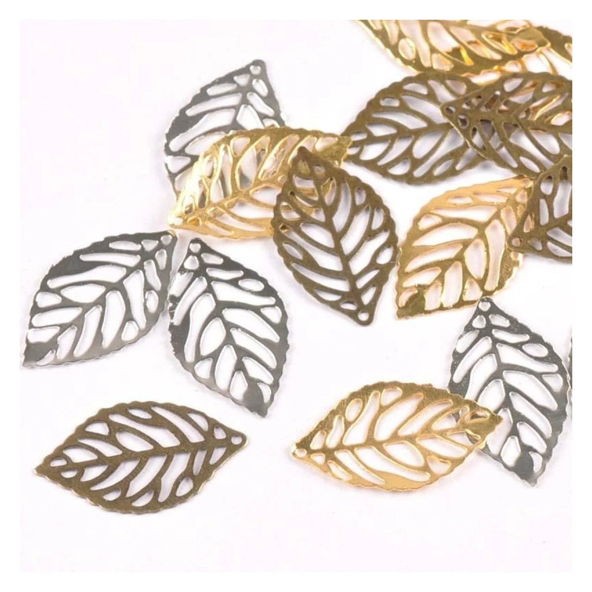 50 Metal Filigree Leaf Charms 23x14mm for Bracelets