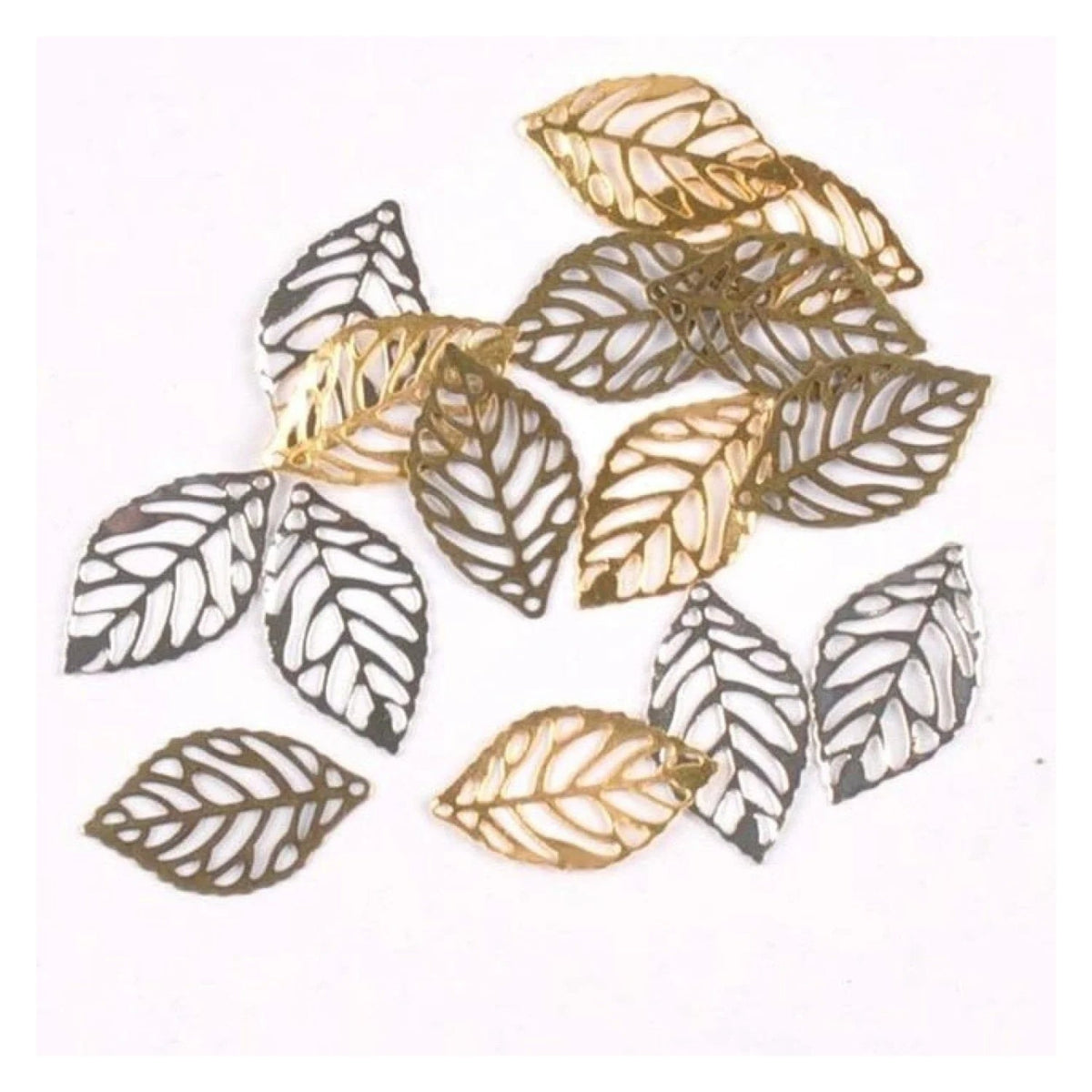 50 Metal Filigree Leaf Charms 23x14mm for Bracelets
