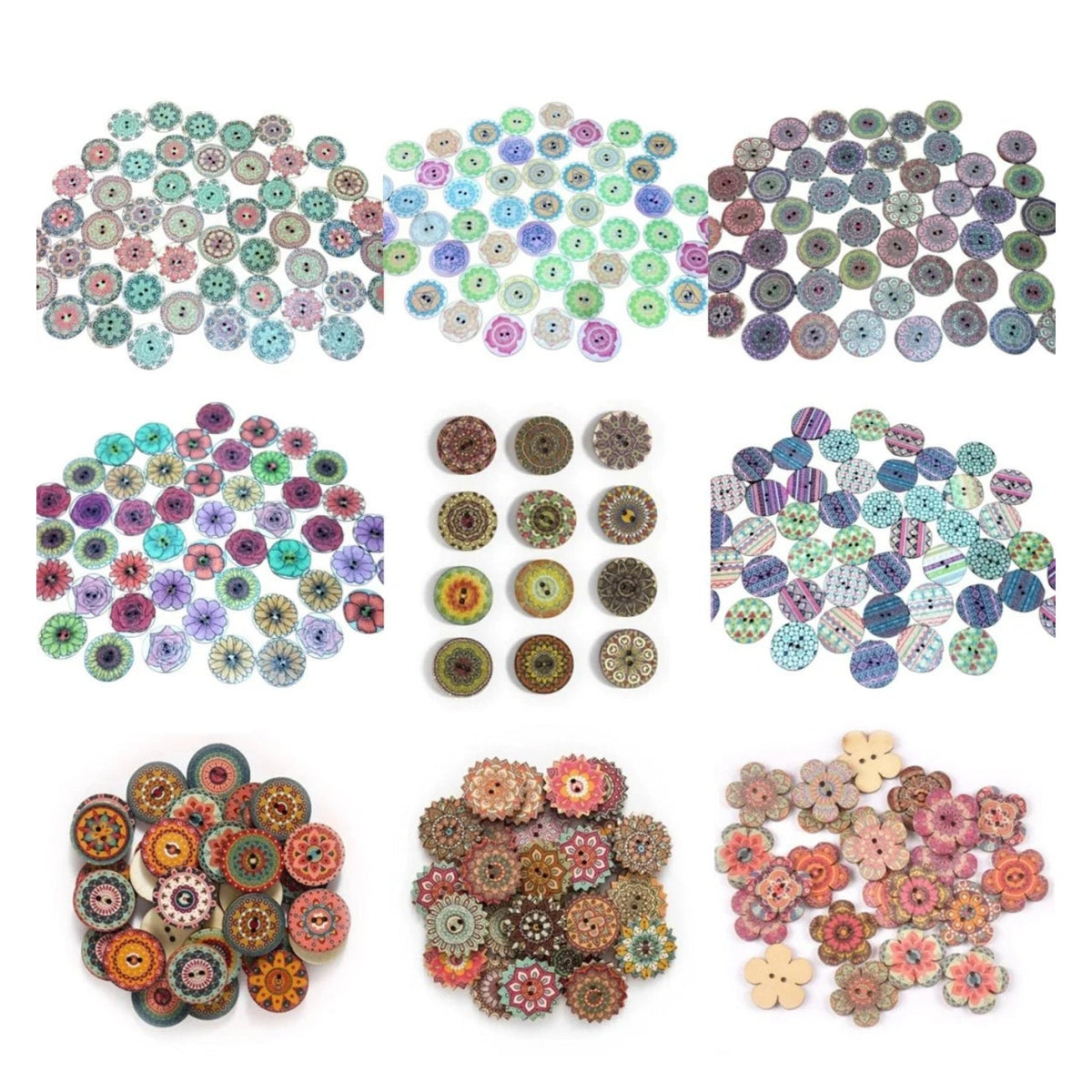 50 Retro Wooden Buttons 15-25mm Set A