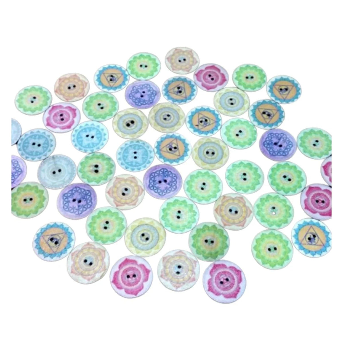 50 Retro Wooden Buttons 15-25mm Set A – 20mm Geometric