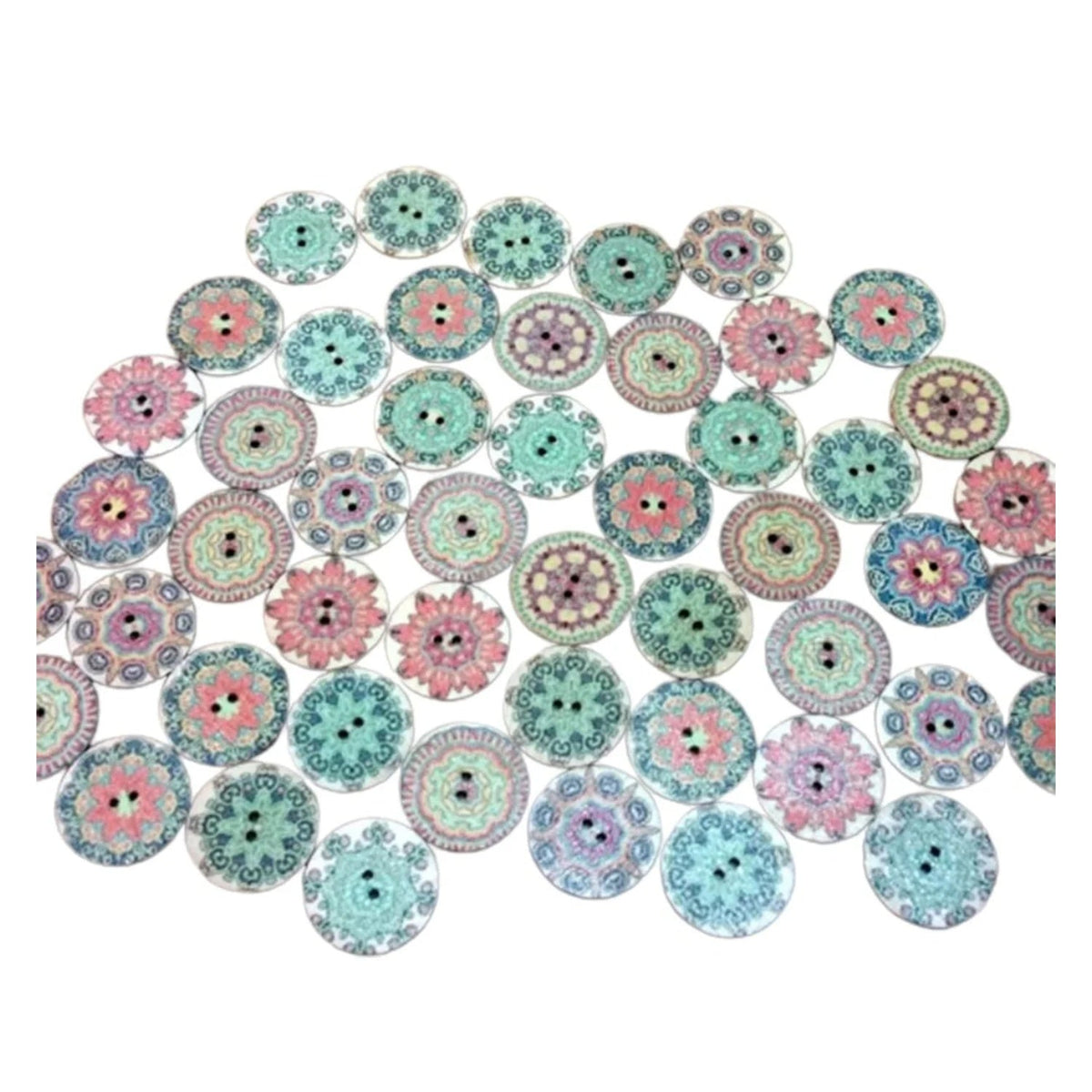 50 Retro Wooden Buttons 15-25mm Set A – 20mm Intricate