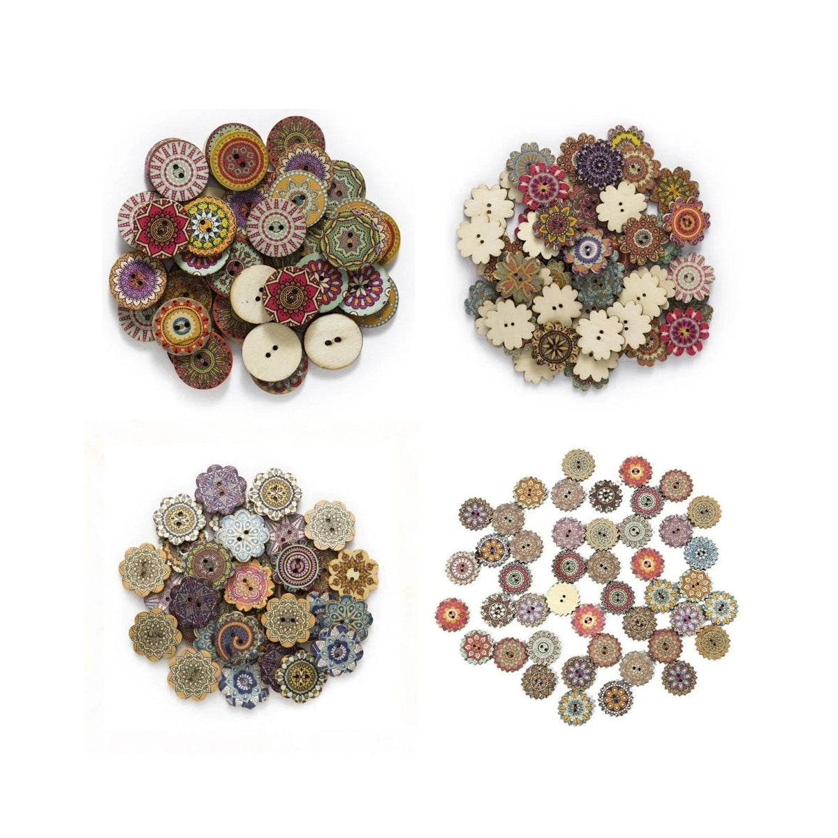 50 Retro Wooden Buttons 15-25mm Set B