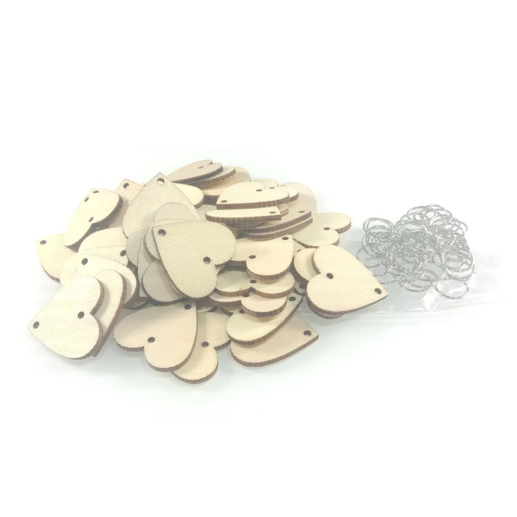 Wooden Circles and Hearts Hanging Decor with Hole Rings – 50pcs