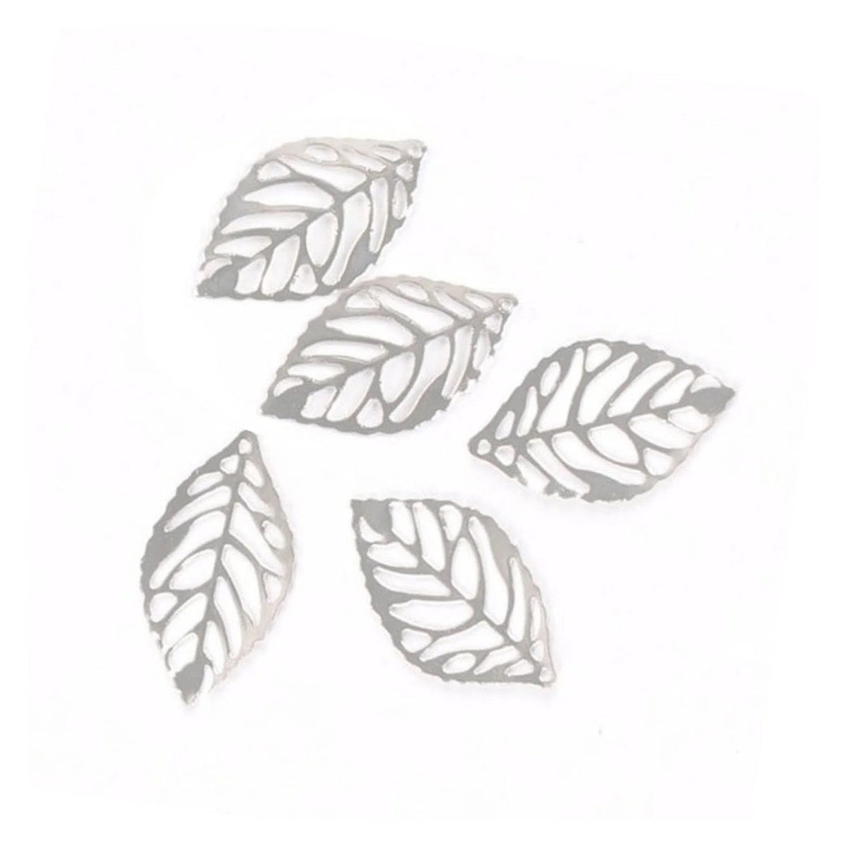 50 Metal Filigree Leaf Charms 23x14mm for Bracelets – Light Silver
