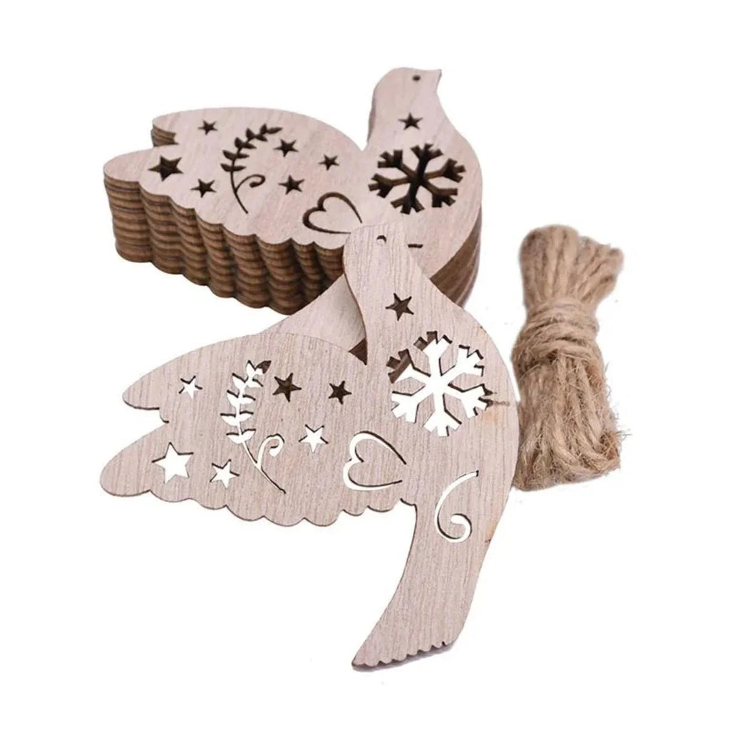 Christmas Wooden Pendant Hanging Ornament with String – 5pcs Bird