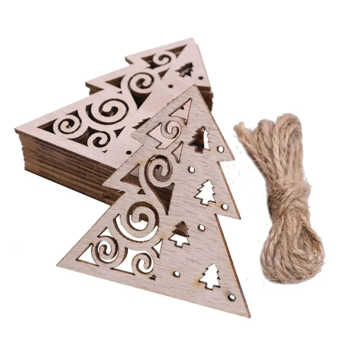Christmas Wooden Pendant Hanging Ornament with String – 5pcs Christmas Tree