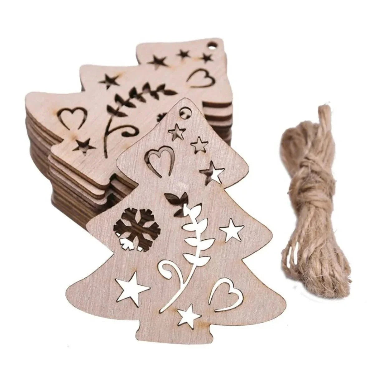 Christmas Wooden Pendant Hanging Ornament with String – 5pcs Christmas Tree 2