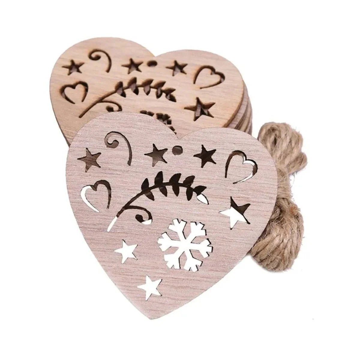 Christmas Wooden Pendant Hanging Ornament with String – 5pcs Heart