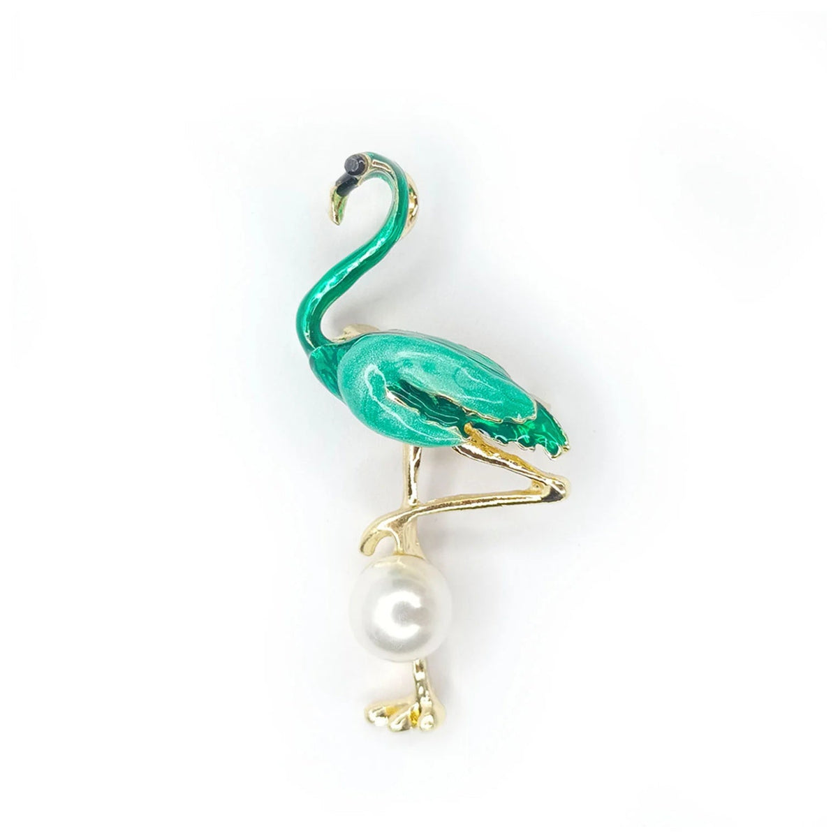 53mm Inlaid Rhinestone Flamingo Brooch Pin Backed – Green Blue Flamingo 53mm