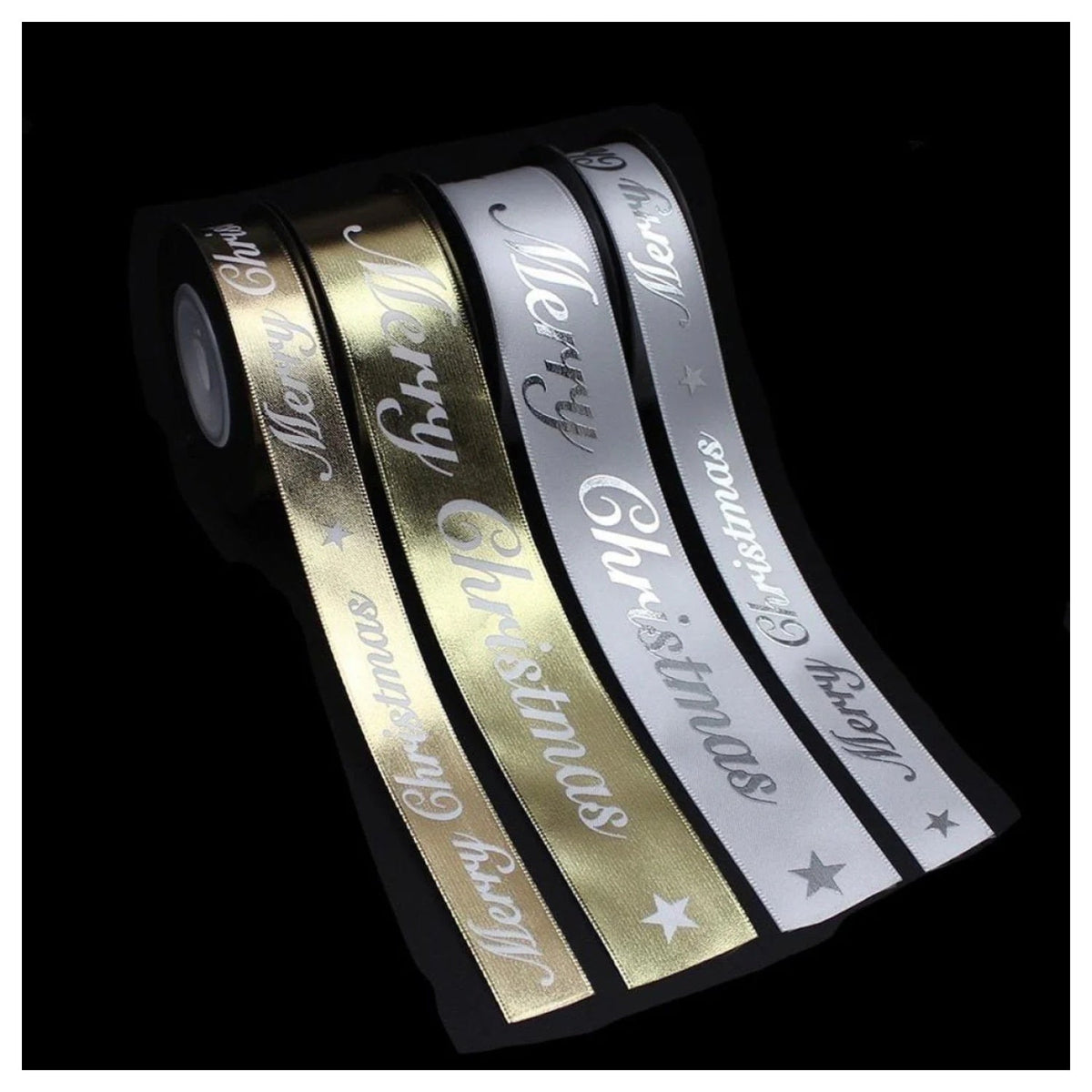 Merry Christmas Gift Wrapping Ribbons Gold Silver 16mm