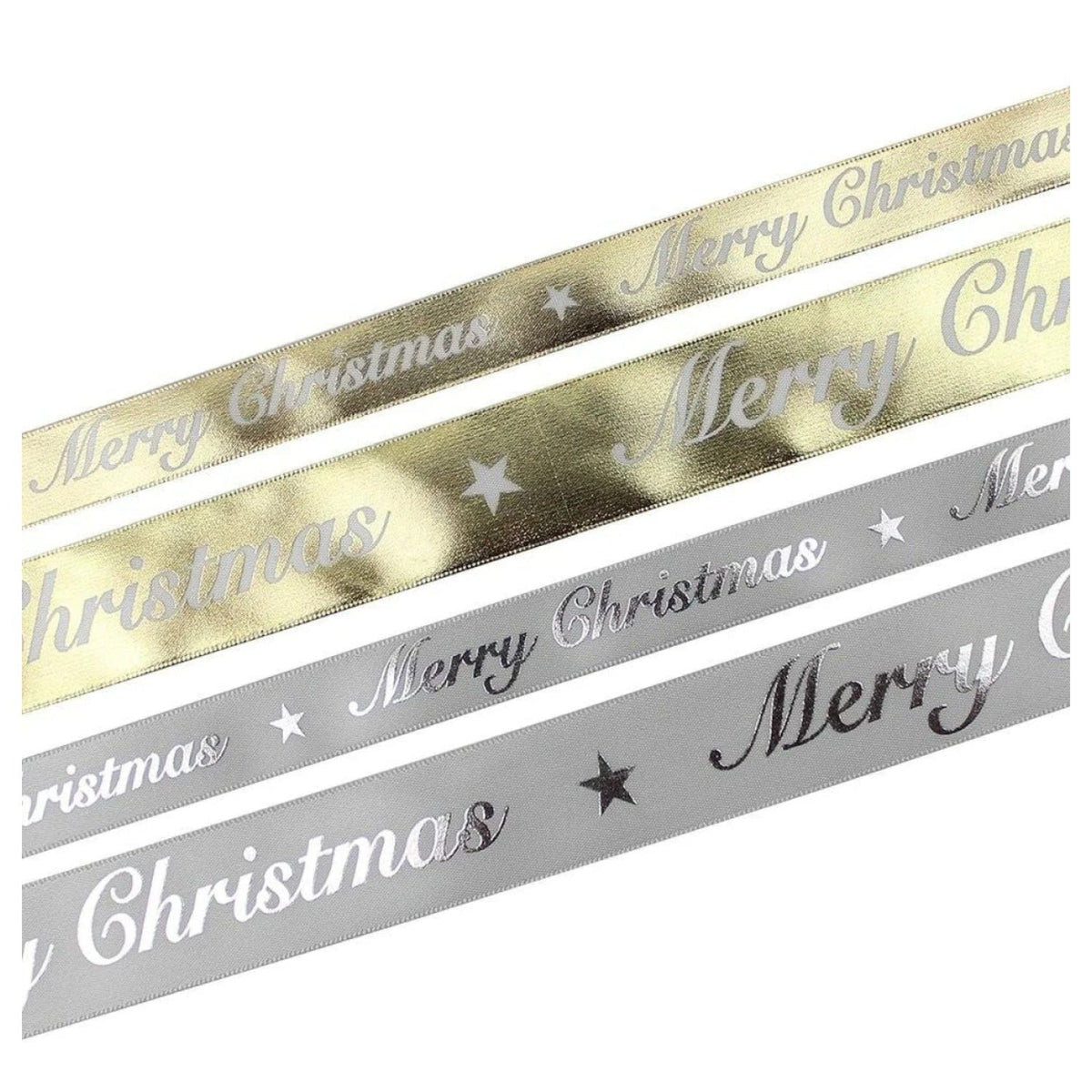 Merry Christmas Gift Wrapping Ribbons Gold Silver 16mm