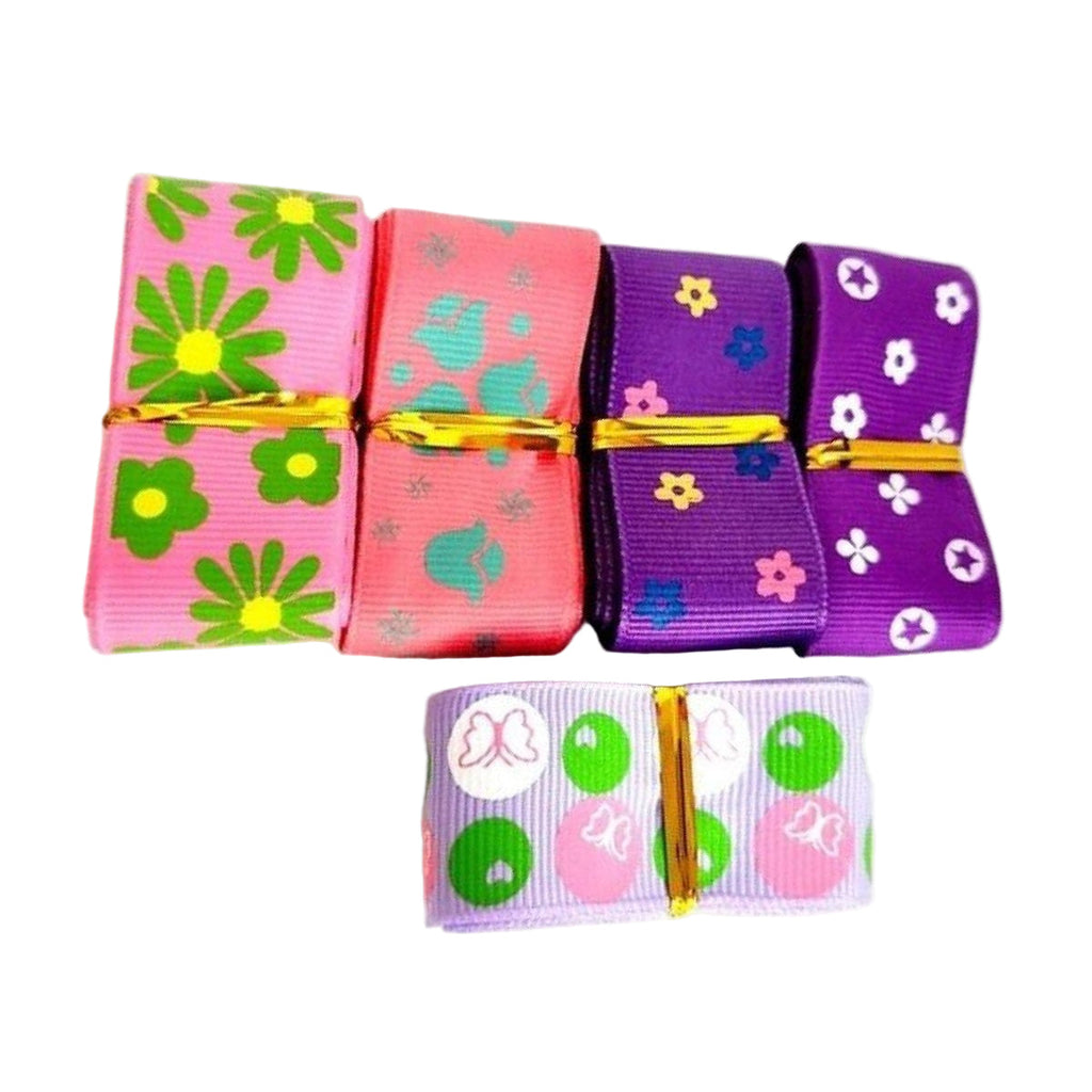 5m Mixed Grosgrain Hair Ribbons 25mm Decorative Patterns – A