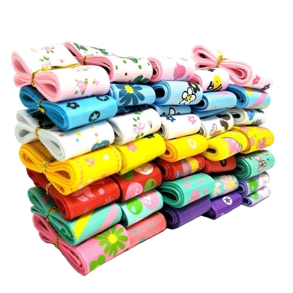 5m Mixed Grosgrain Hair Ribbons 25mm Decorative Patterns