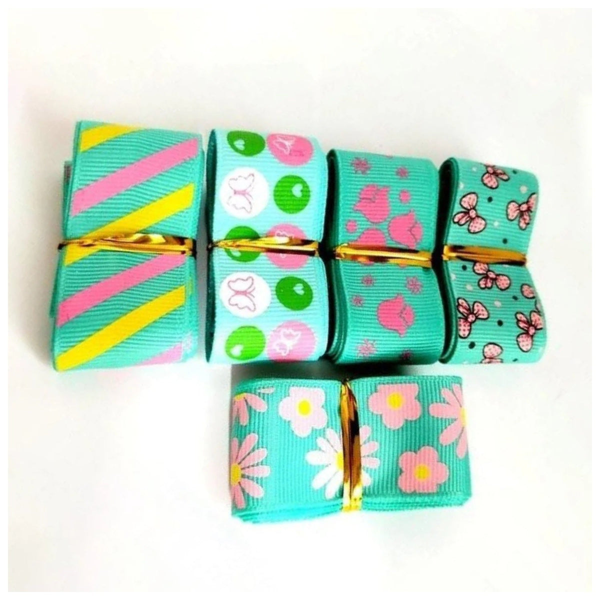 5m Mixed Grosgrain Hair Ribbons 25mm Decorative Patterns – B