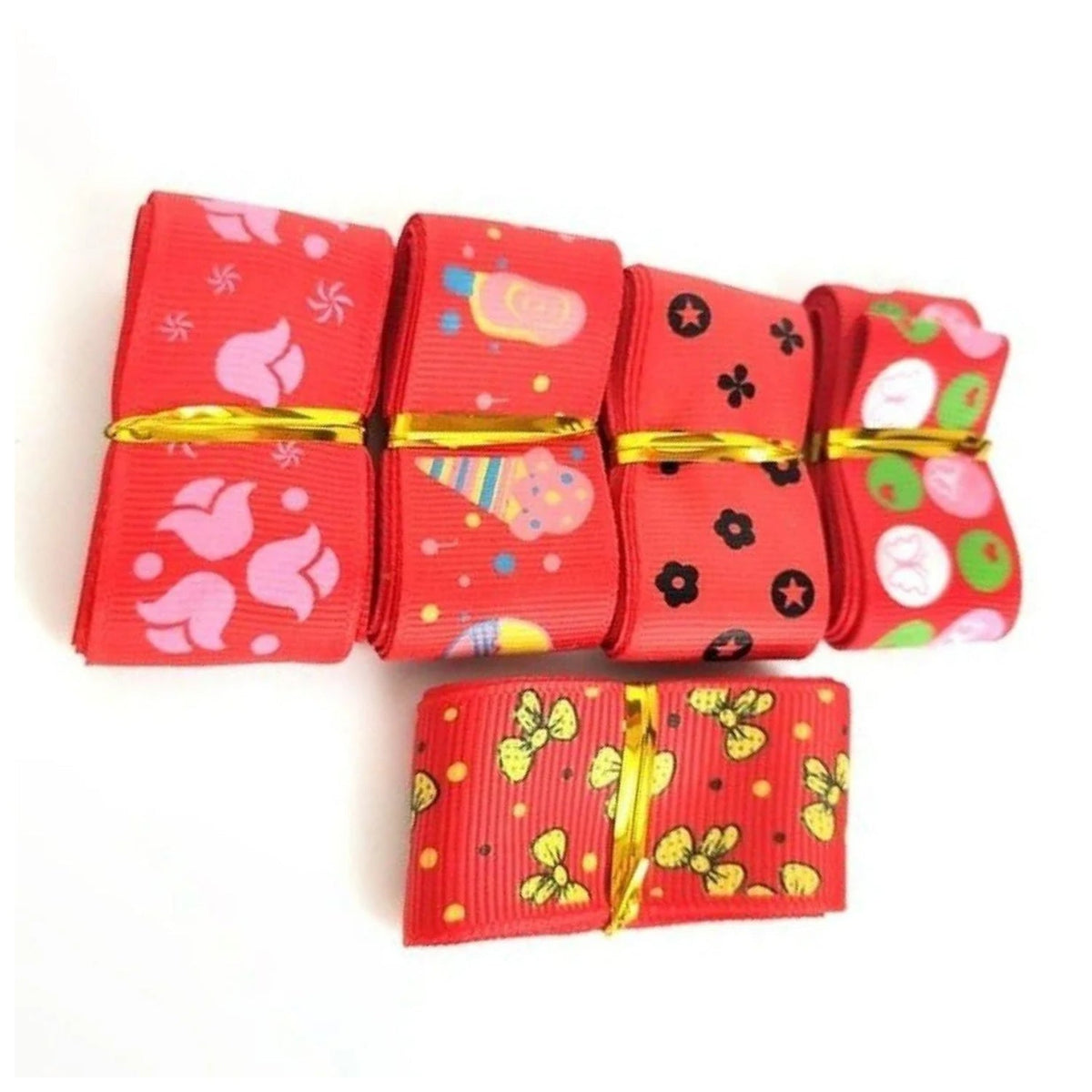 5m Mixed Grosgrain Hair Ribbons 25mm Decorative Patterns – C