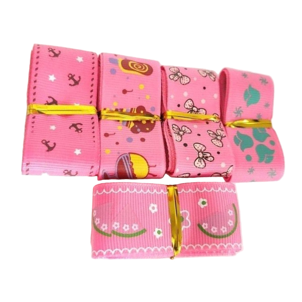 5m Mixed Grosgrain Hair Ribbons 25mm Decorative Patterns – F