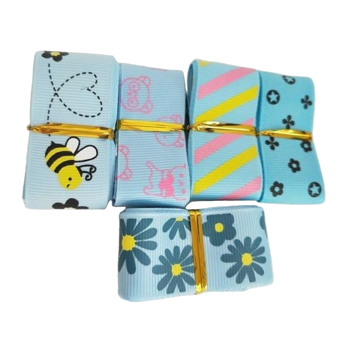 5m Mixed Grosgrain Hair Ribbons 25mm Decorative Patterns – I