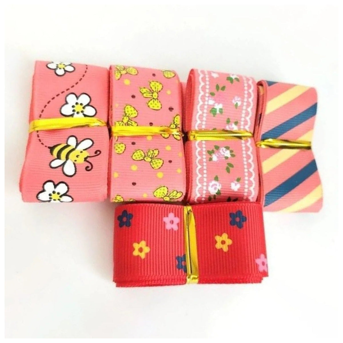 5m Mixed Grosgrain Hair Ribbons 25mm Decorative Patterns – P