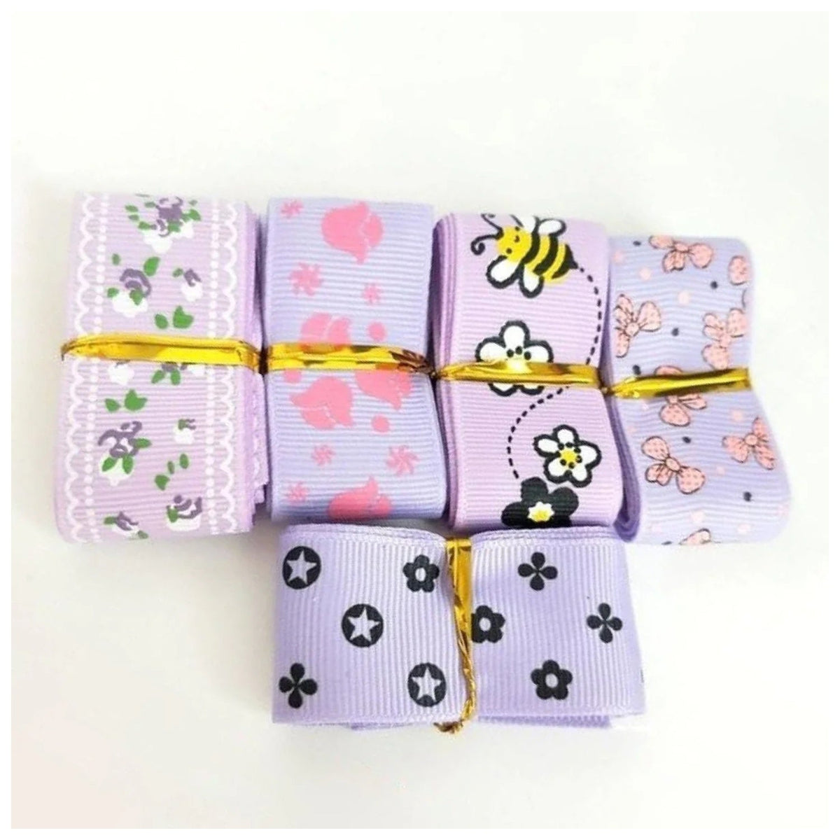 5m Mixed Grosgrain Hair Ribbons 25mm Decorative Patterns – R