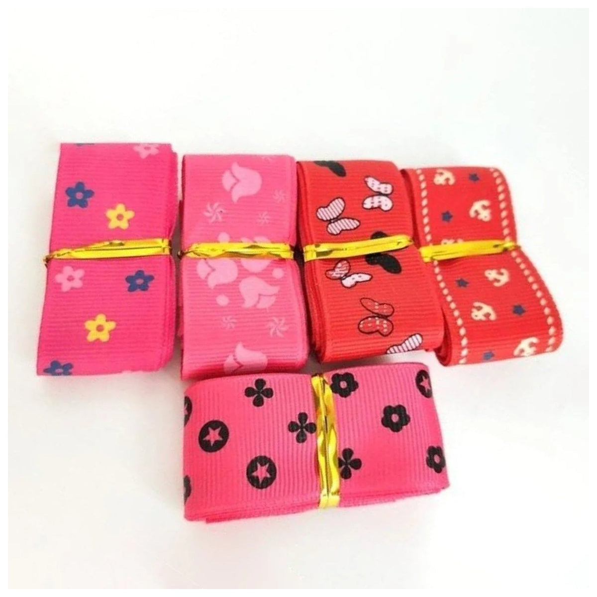 5m Mixed Grosgrain Hair Ribbons 25mm Decorative Patterns – S
