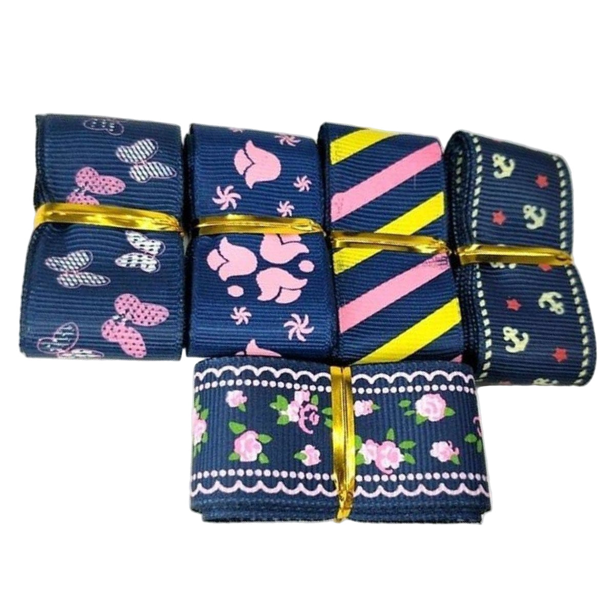 5m Mixed Grosgrain Hair Ribbons 25mm Decorative Patterns – U