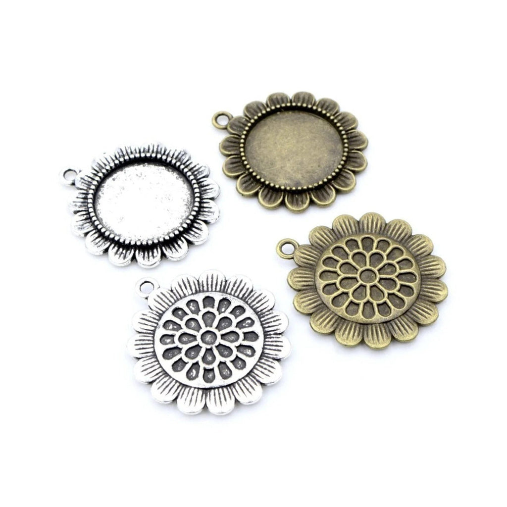 5pcs 20mm Antique Silver Plated Black Bronze Cabochon Charms