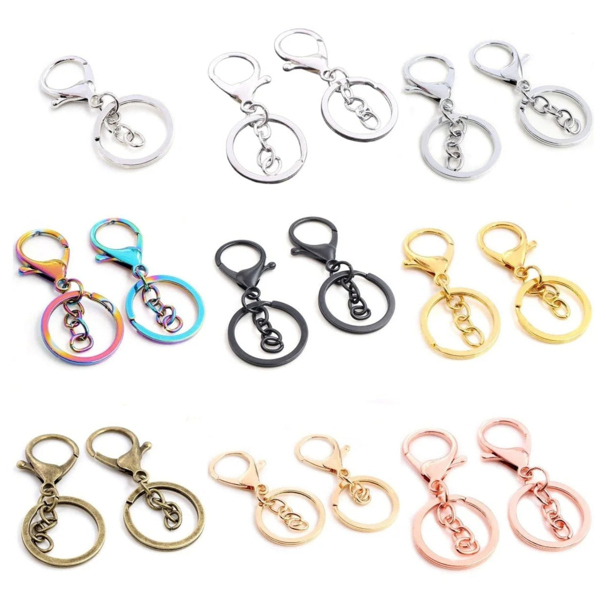 5pcs 30mm Key Ring with 70mm Plated Lobster Clasp