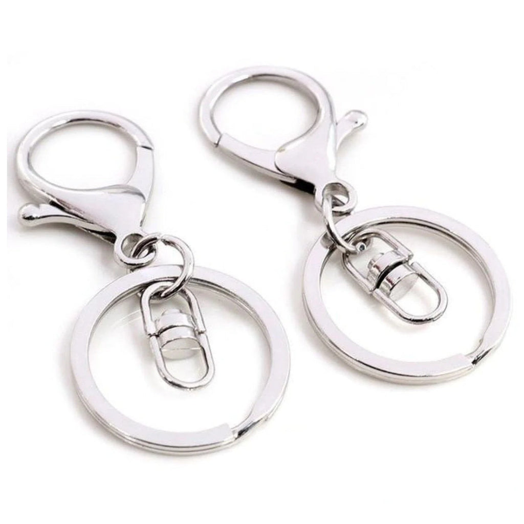5pcs 30mm Key Ring with 70mm Swivel Loop Lobster Clasp – Rhodium Swivel Loops