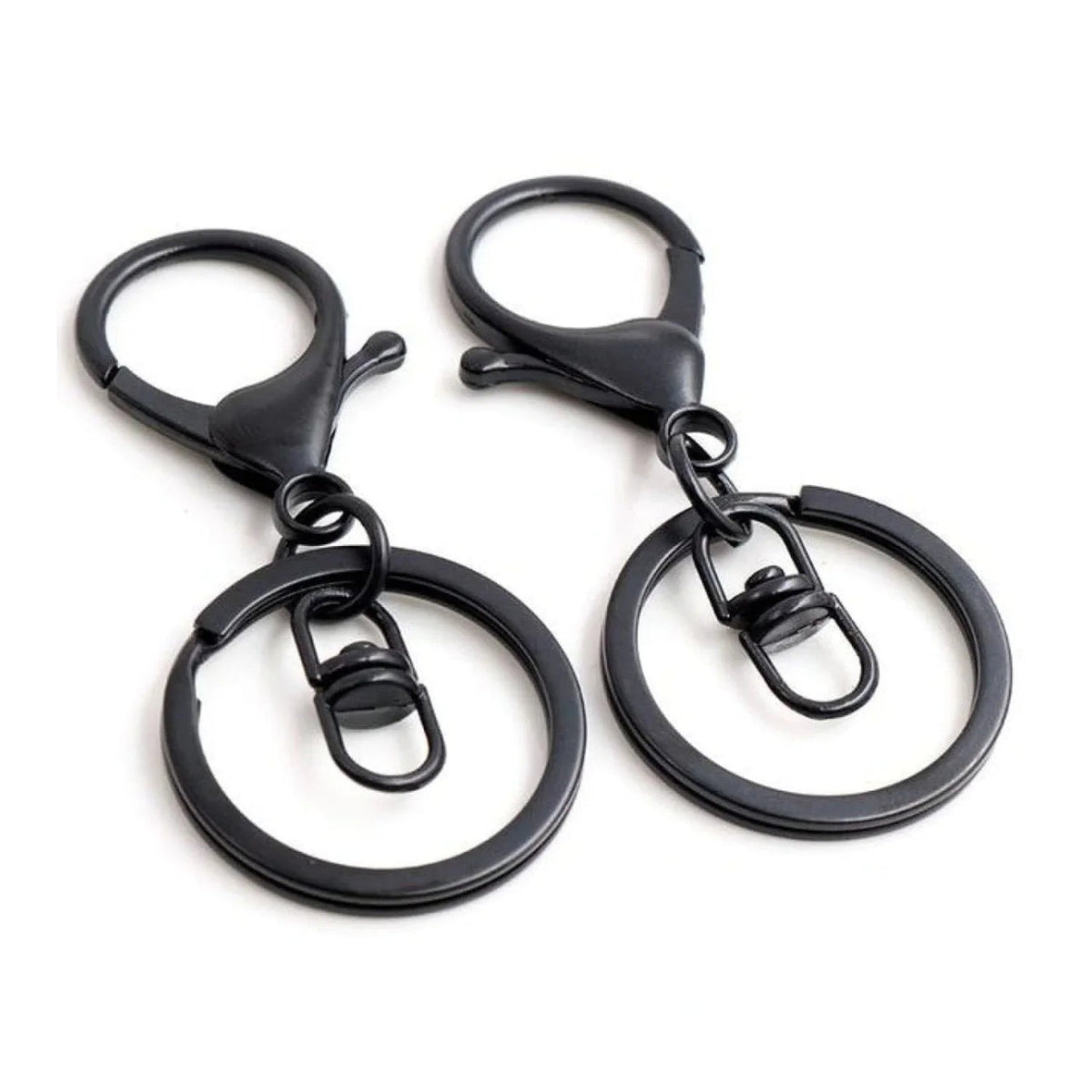 5pcs 30mm Lobster Key Ring with 70mm Plated Clasp – Black Swivel Loops