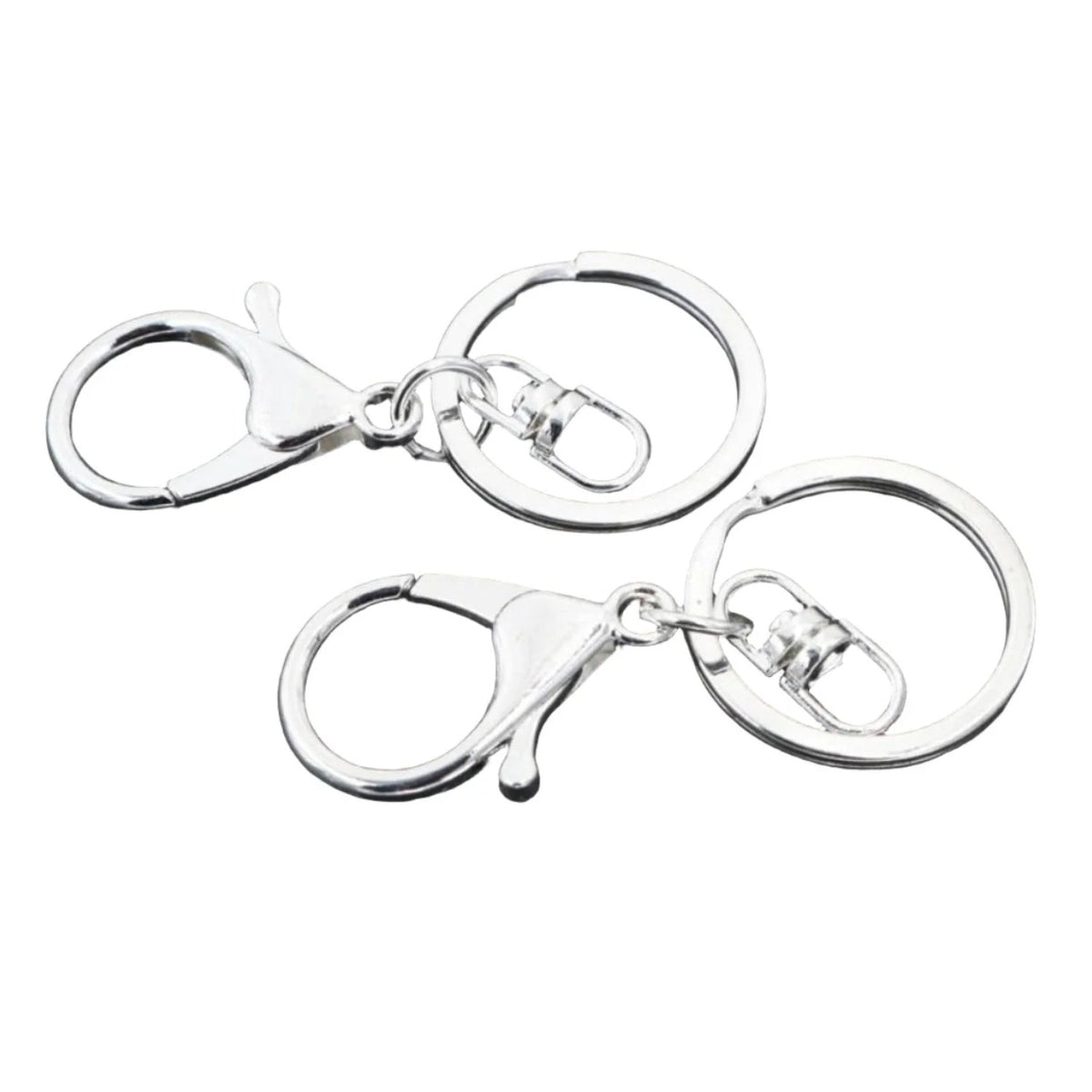 5pcs 30mm Lobster Key Ring with 70mm Plated Clasp – Bright Silver Swivel Loops