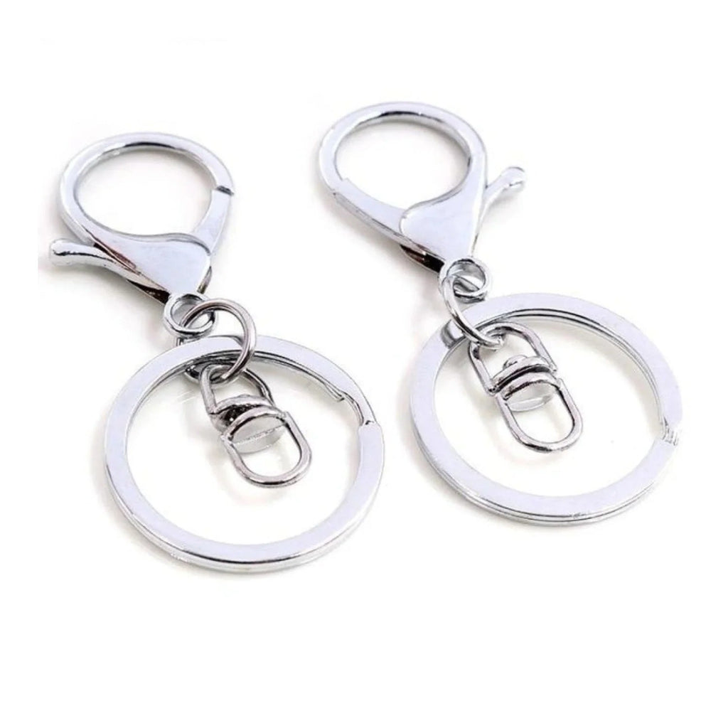 5pcs 30mm Lobster Key Ring with 70mm Plated Clasp – Rhodium Swivel Loops