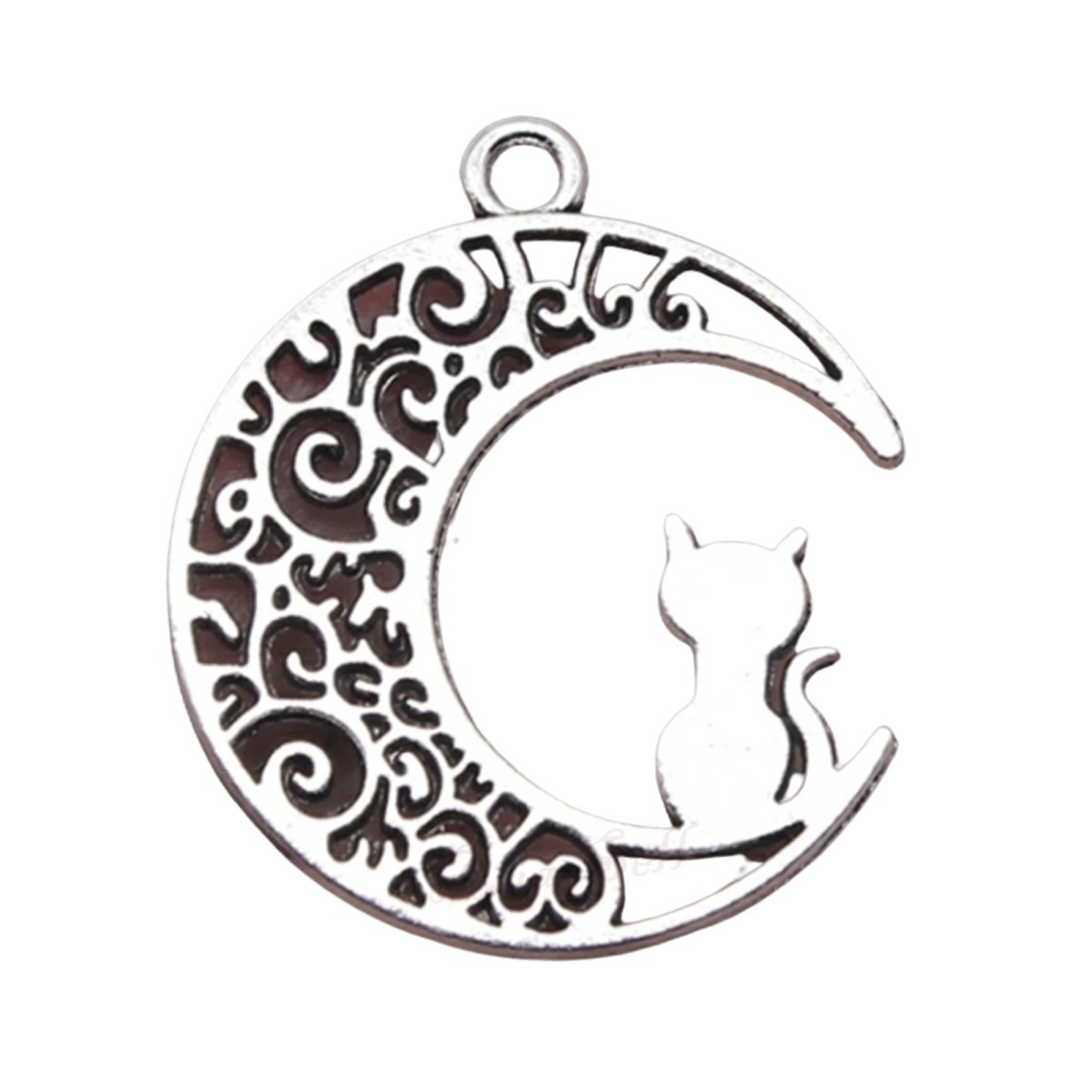Moon Cat Charms Pendant 30x26mm Antique Silver – 5pcs